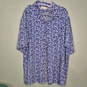Caribbean Blue and White Casual Button Down Shirt